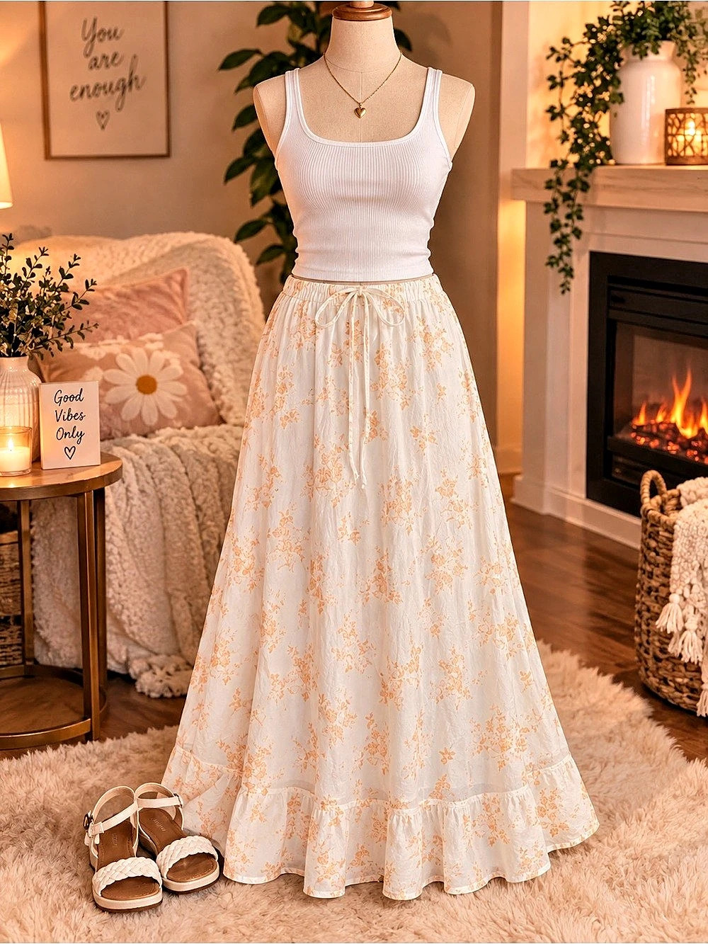 Free cute shirt with purchase Universal Thread Women's Midi A-Line Skirt Floral